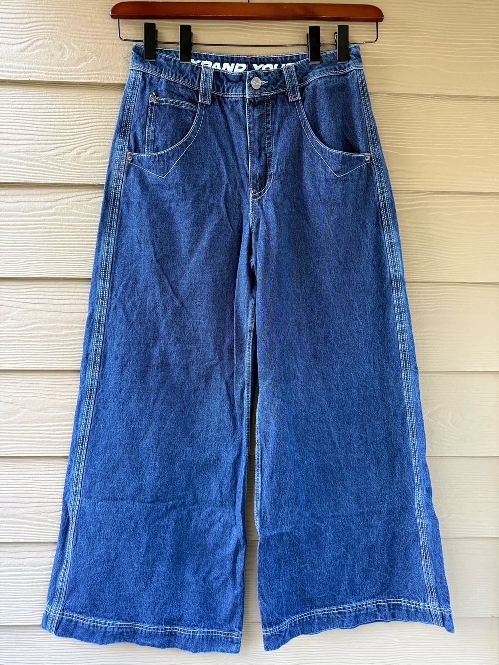 Y2K ALAB 32" Digital Rave Skater Wide Leg Blue Denim Jeans Size 12